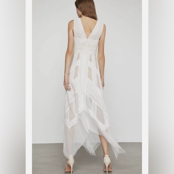 BCBG MAXAZARIA Andi Handkerchief Asymmetrical Lace Tulle Dress Off-White- Size 8 - Picture 6 of 13